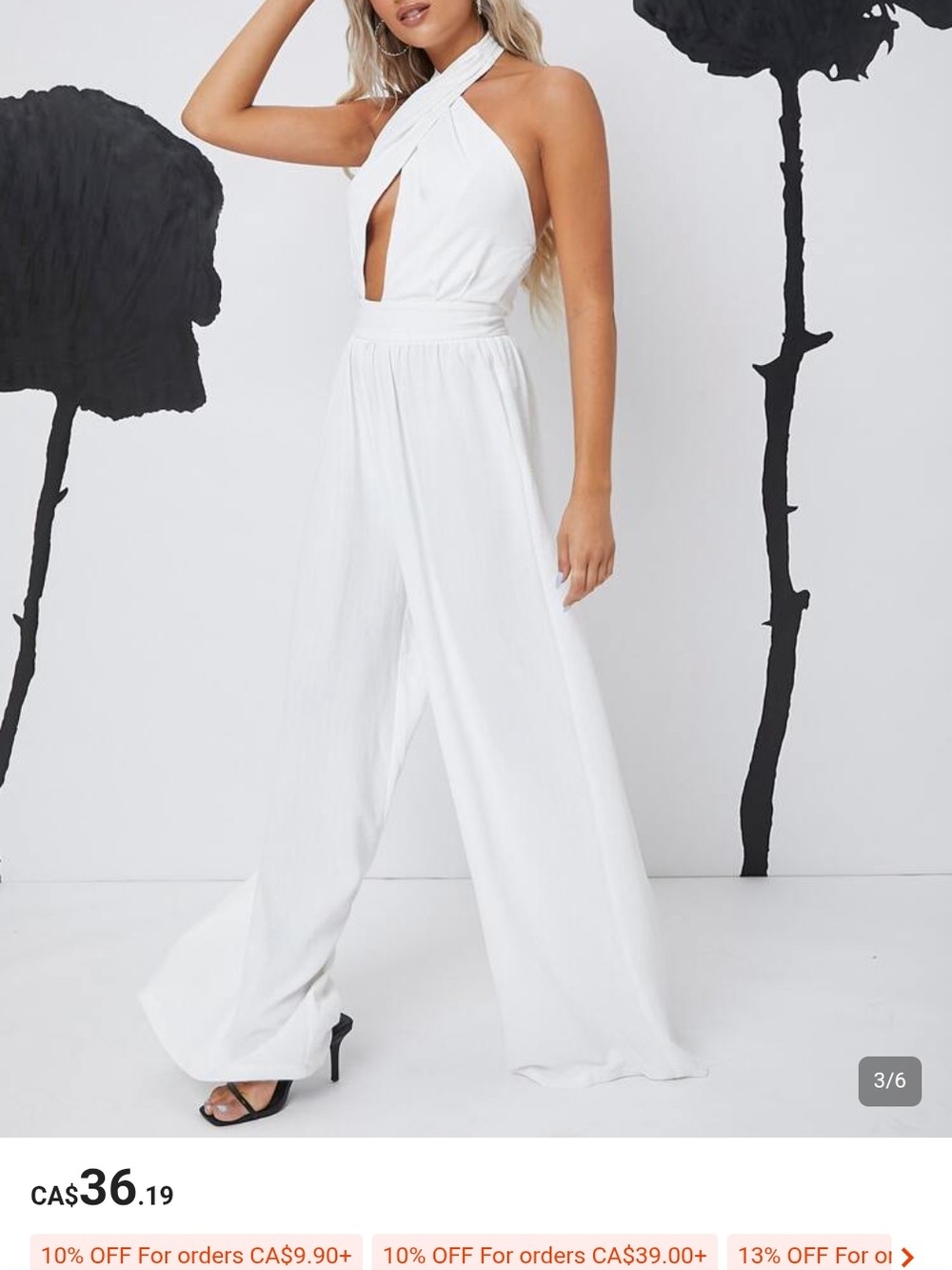 SHEIN White Halter Wide-Leg Jumpsuit with Keyhole